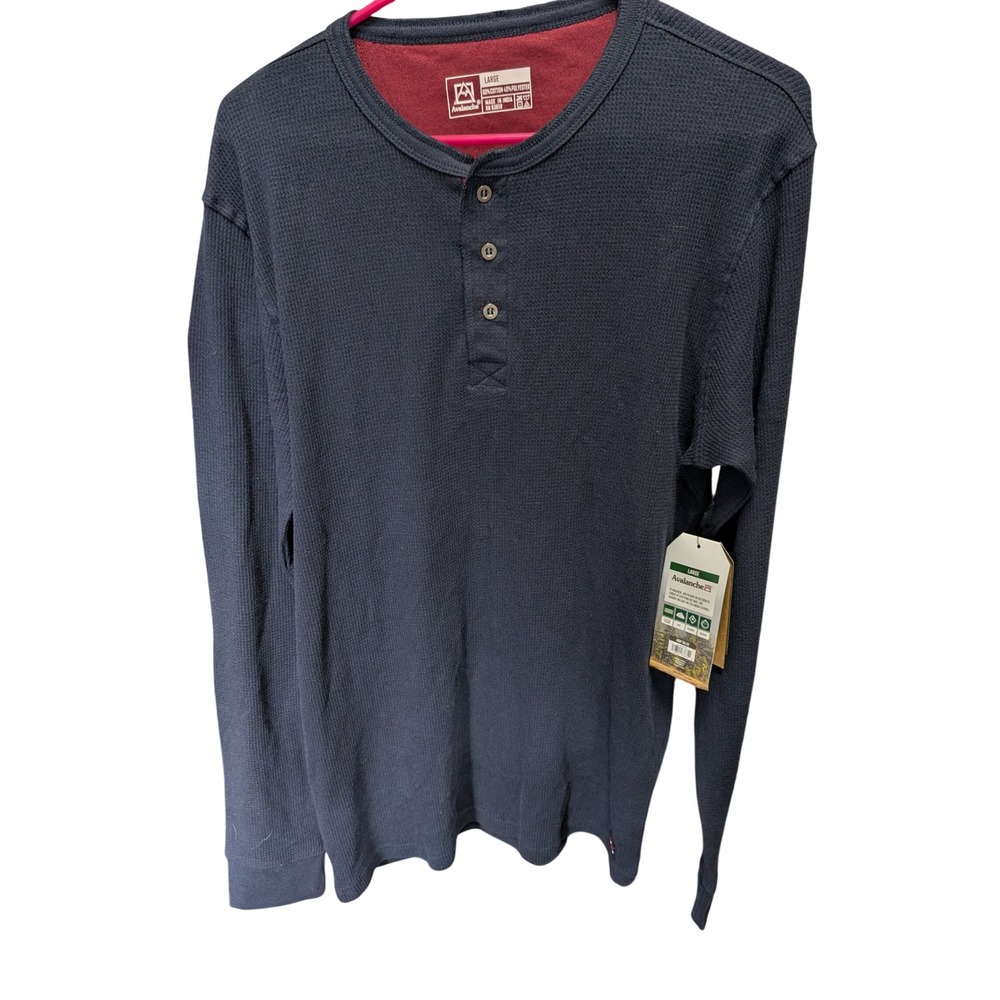Avalanche Mens Navy Blue Waffle Knit Long Sleeve Henley Shirt Large NWT
